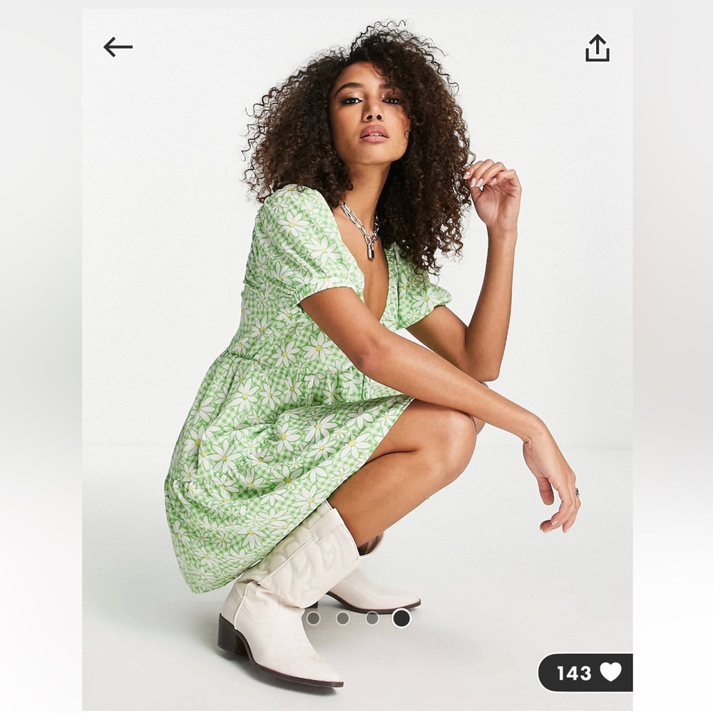 ASOS DESIGN v neck tiered mini dress in gingham Daisy print